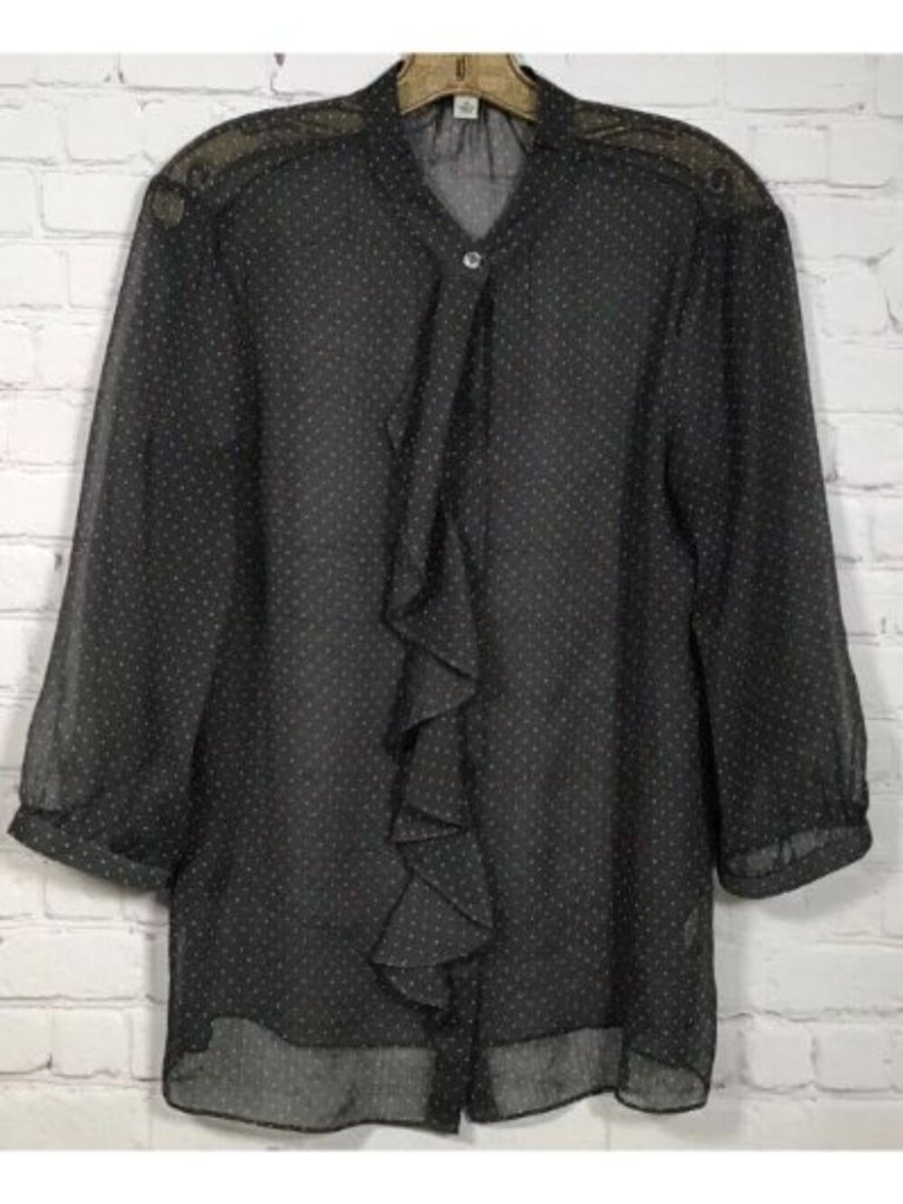 Banana Republic Gray Sheer Polka Dot Blouse Ruffle Front Womans XL NWT